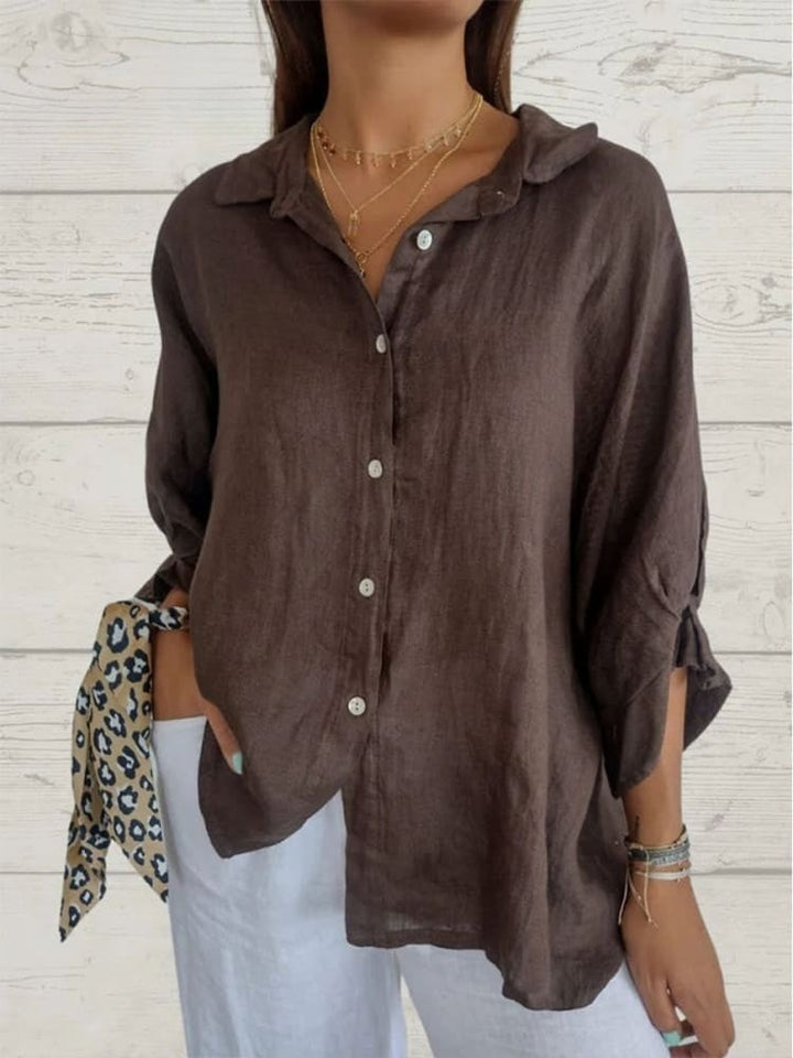 Women’s Shirt with V-Neck and Back Slit with Bow Tie