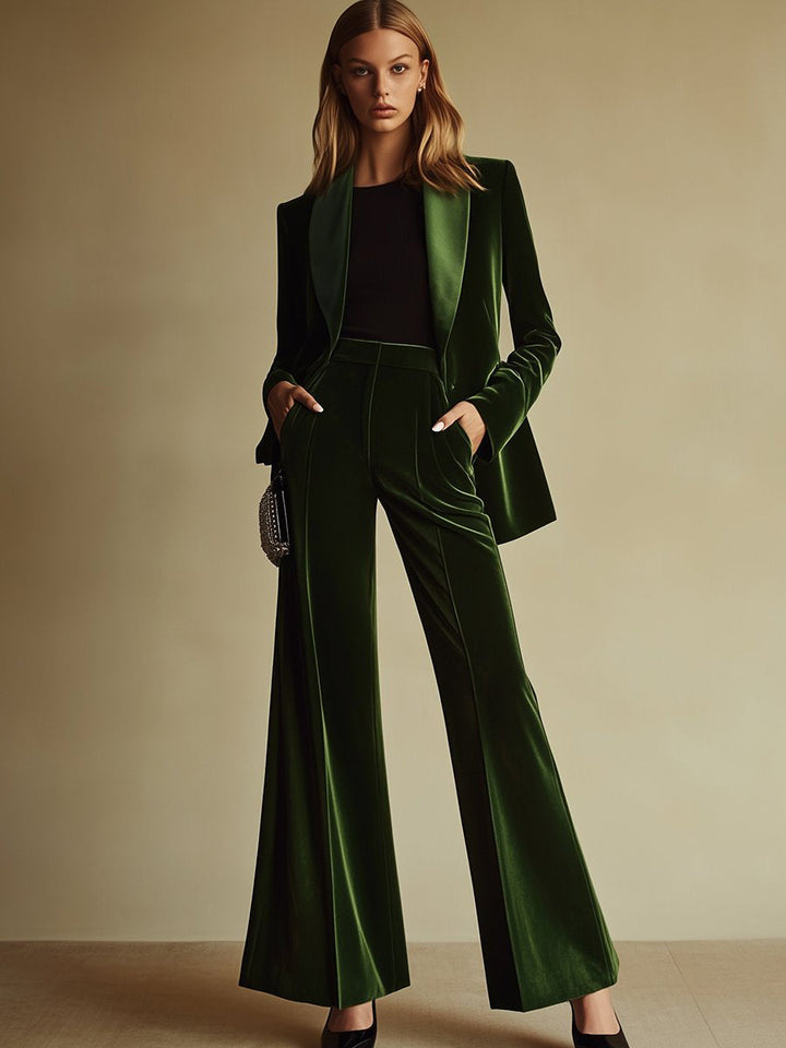Womens Suit with Flared Pants and Pockets